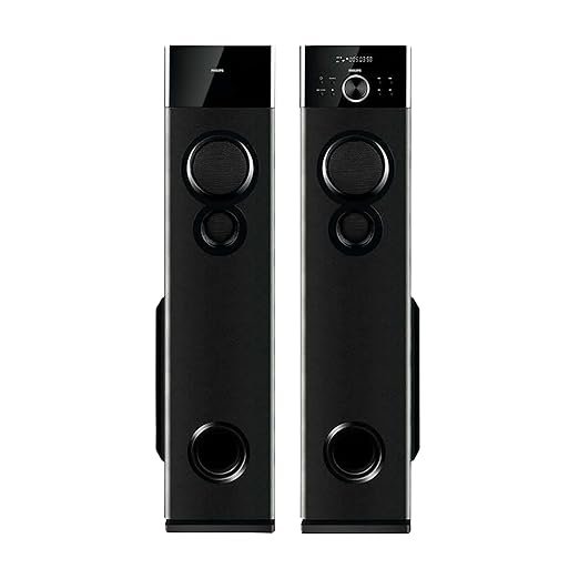Philips Audio SPA9125 2.0CH 130W Multimedia Tower Speakers with Wireless Microphone,Multi-Connectivity Option with Supporting USB, AUX, FM,Mic & Thumping Bass with Karaoke(Black)