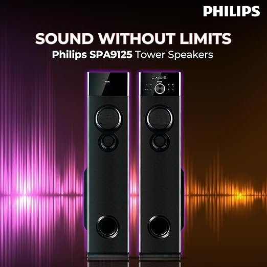 Philips Audio SPA9125 2.0CH 130W Multimedia Tower Speakers with Wireless Microphone,Multi-Connectivity Option with Supporting USB, AUX, FM,Mic & Thumping Bass with Karaoke(Black) - Image 2
