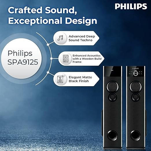 Philips Audio SPA9125 2.0CH 130W Multimedia Tower Speakers with Wireless Microphone,Multi-Connectivity Option with Supporting USB, AUX, FM,Mic & Thumping Bass with Karaoke(Black) - Image 7