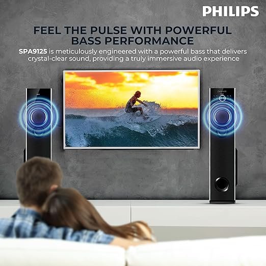 Philips Audio SPA9125 2.0CH 130W Multimedia Tower Speakers with Wireless Microphone,Multi-Connectivity Option with Supporting USB, AUX, FM,Mic & Thumping Bass with Karaoke(Black) - Image 6